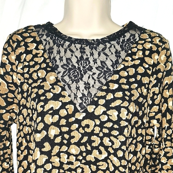 Joy Joy Black and Tan Animal Print Blouse - Picture 2 of 5